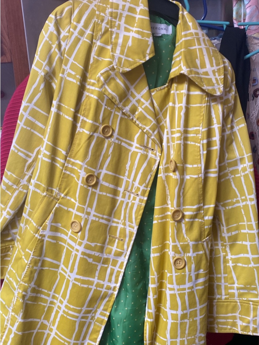 Women’s Double-Breasted Yellow Plaid Trench Coat - Picture 2 of 2
